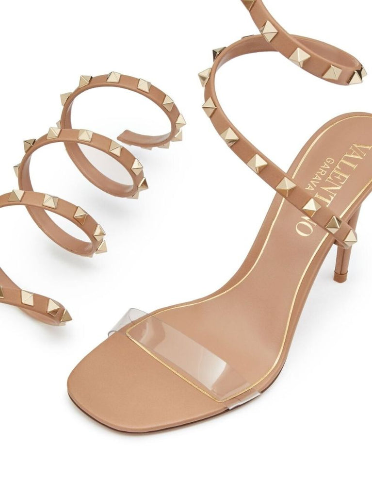 Brown Rockstud 100 Leather Sandals