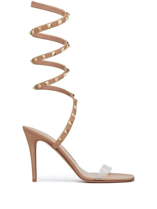 Brown Rockstud 100 Leather Sandals