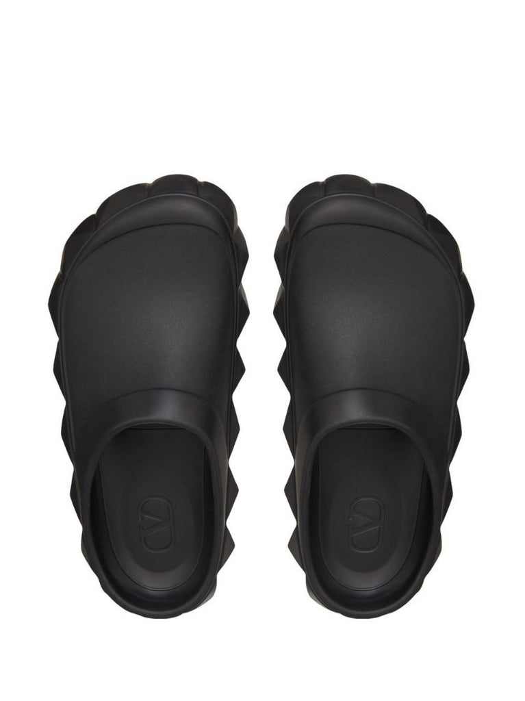 Black Rockstud Flat Slides