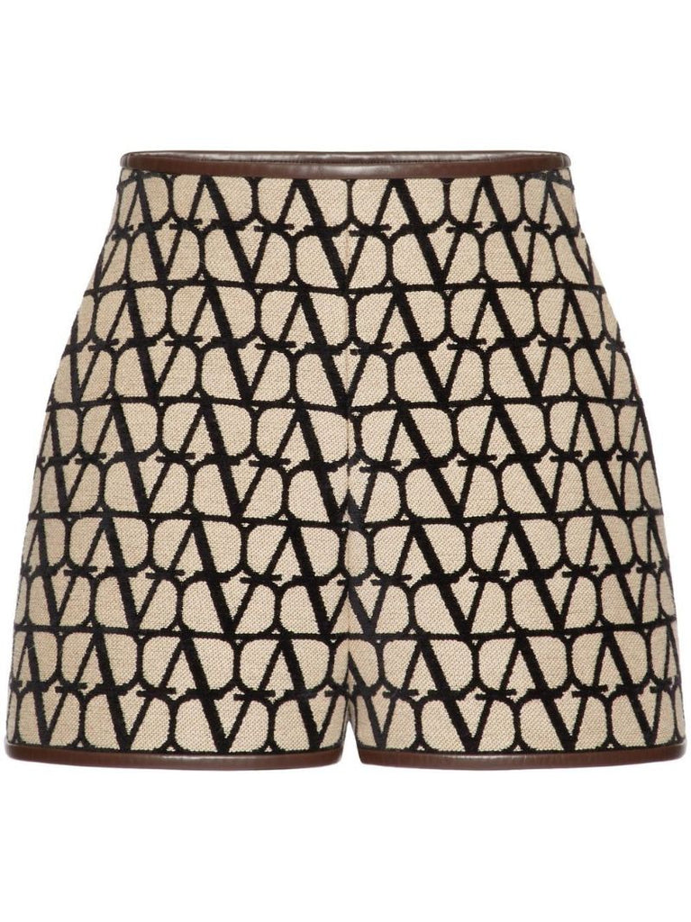 Beige Logo-jacquard Shorts