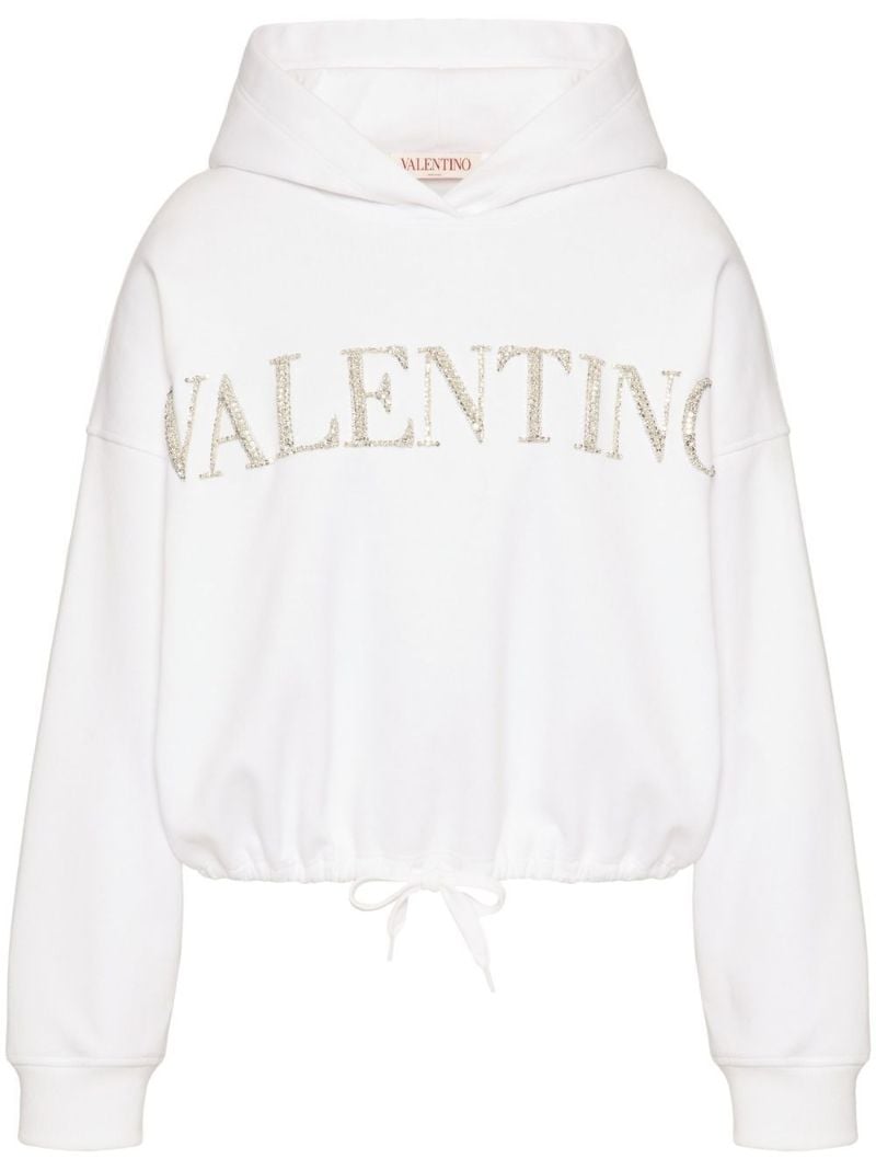 White Crystal-logo Cotton Hoodie