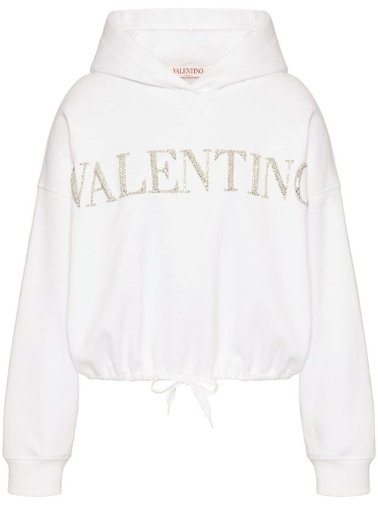White Crystal-logo Cotton Hoodie