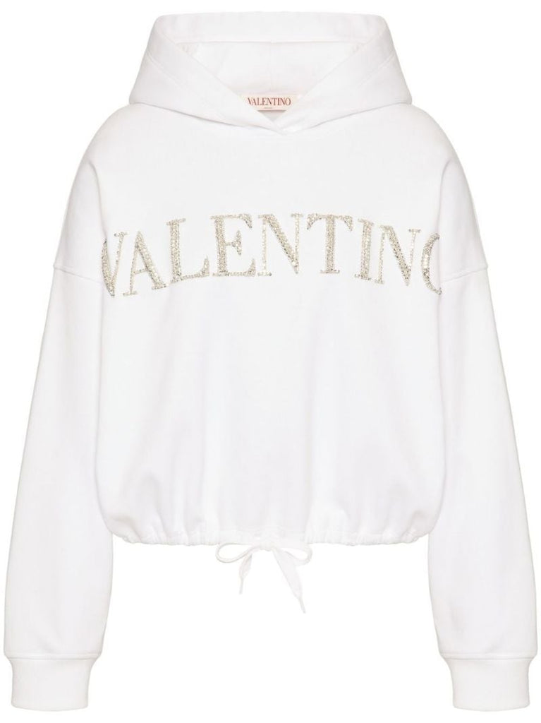 White Crystal-logo Cotton Hoodie