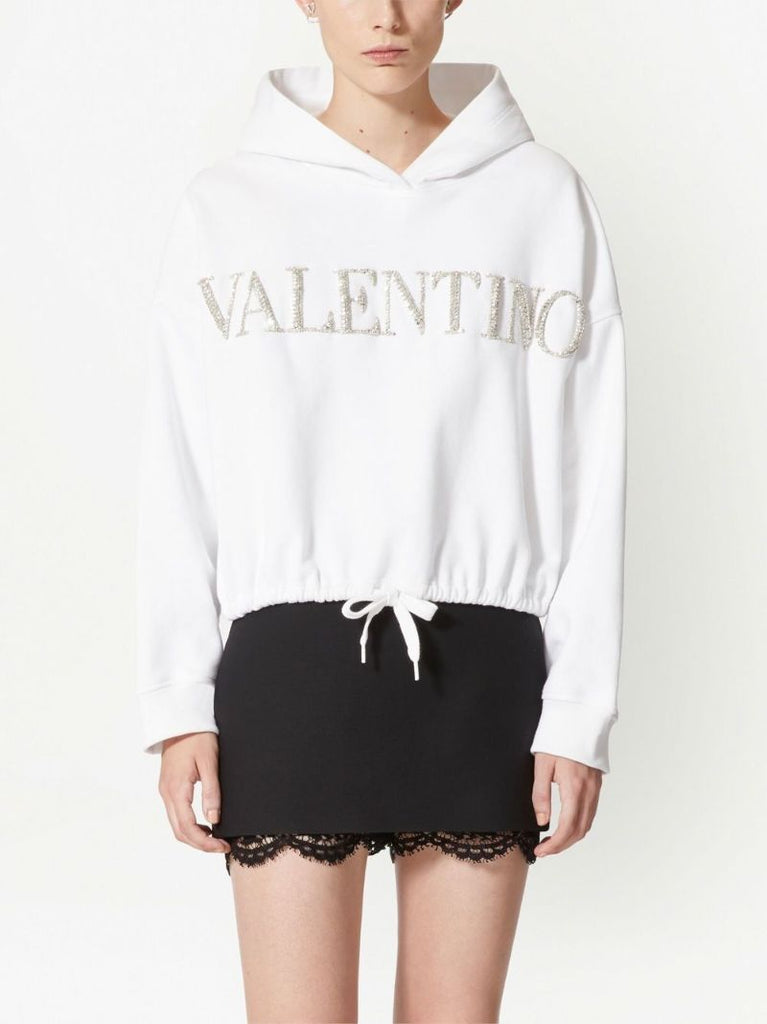 White Crystal-logo Cotton Hoodie