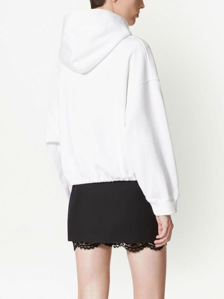 White Crystal-logo Cotton Hoodie