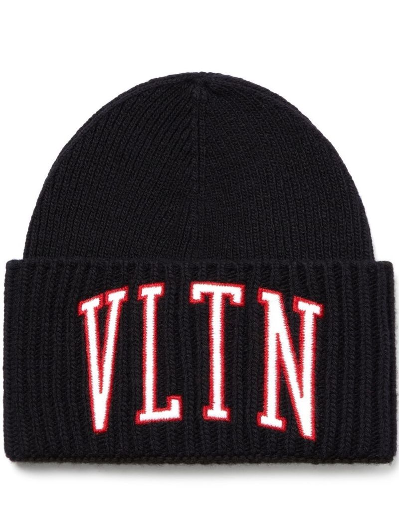 Black Vltn Ribbed Knit Beanie