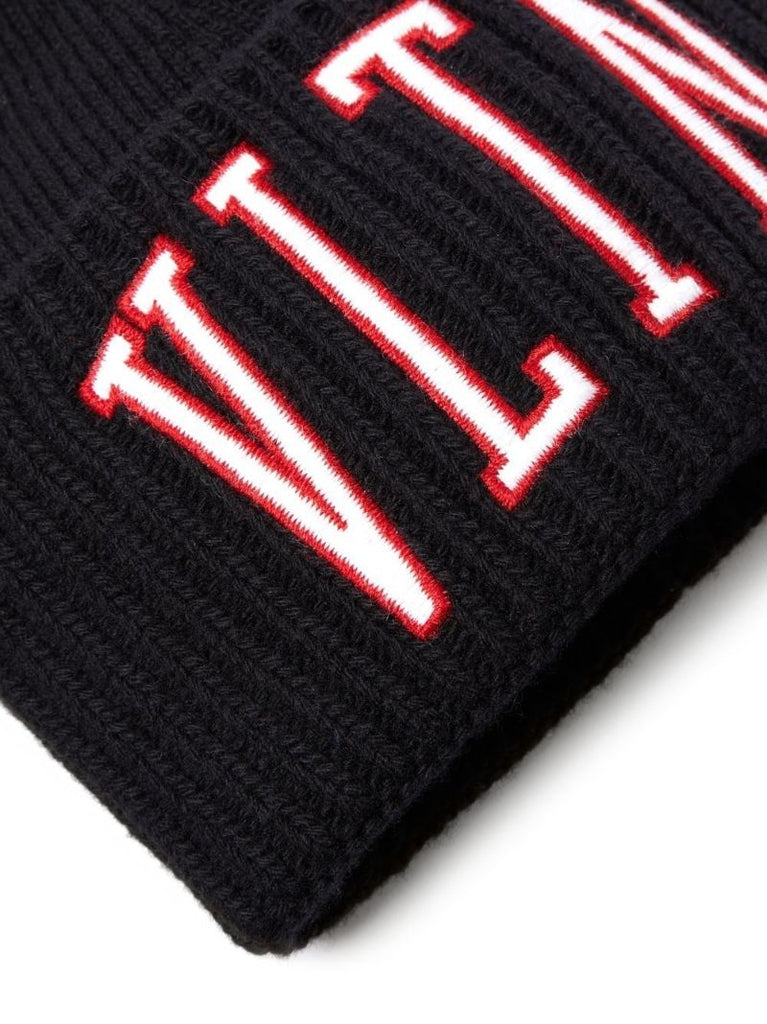 Black Vltn Ribbed Knit Beanie