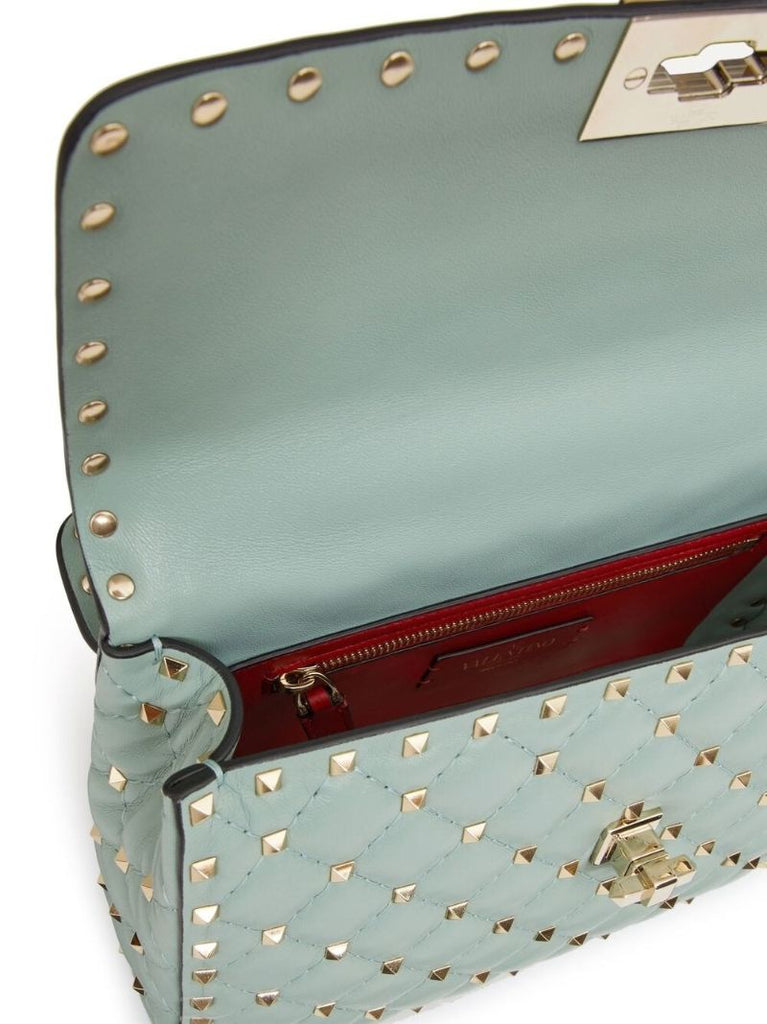 Blue Medium Rockstud Spike Shoulder Bag