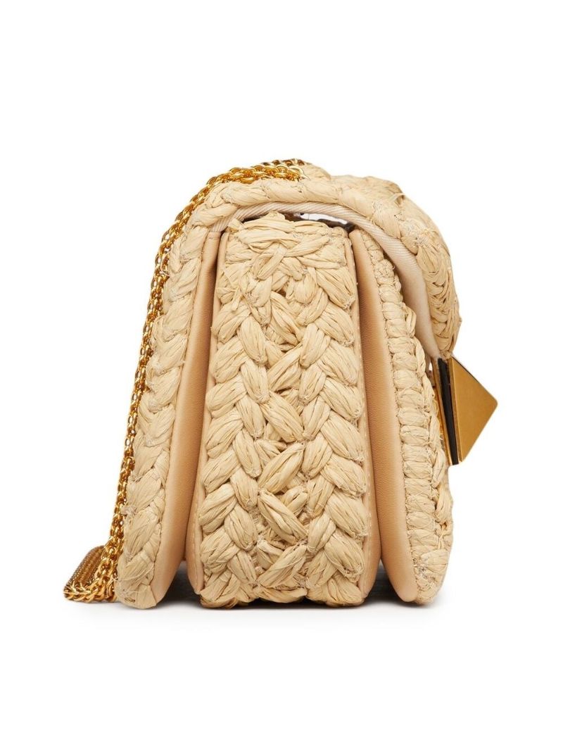 Neutral Roman Stud Woven Shoulder Bag