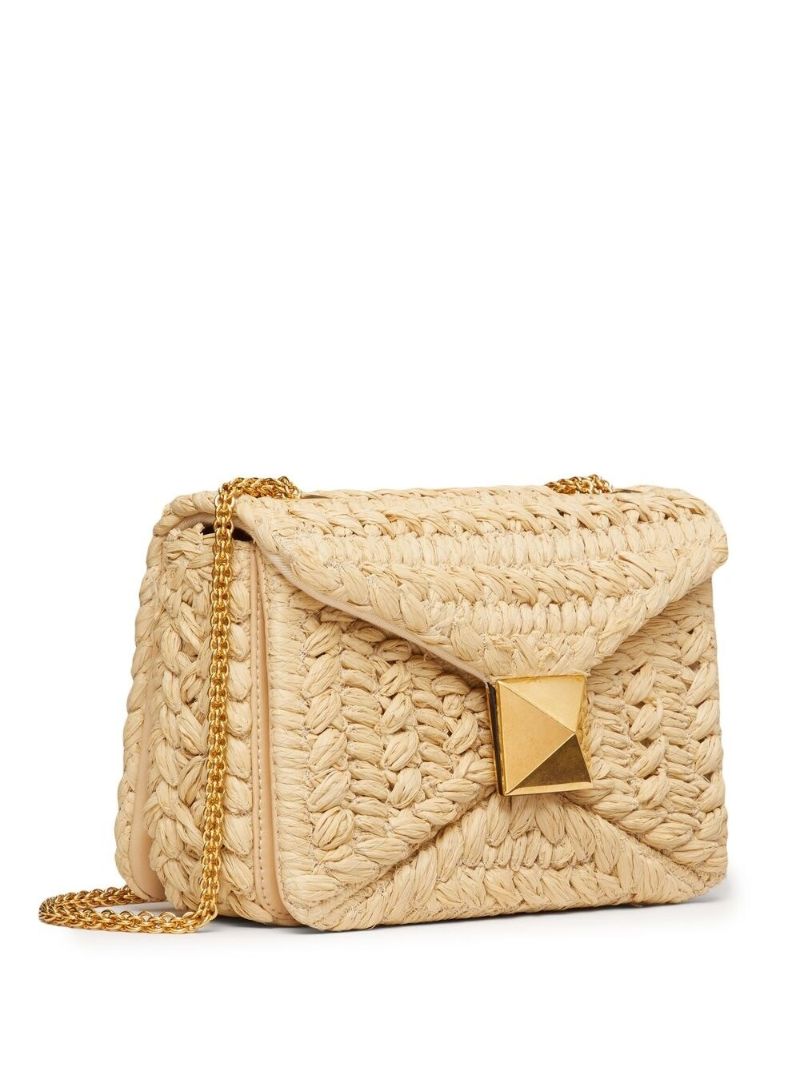 Neutral Roman Stud Woven Shoulder Bag