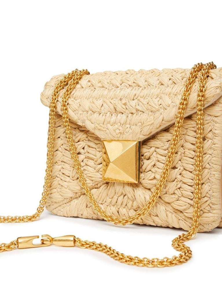 Neutral Roman Stud Woven Shoulder Bag