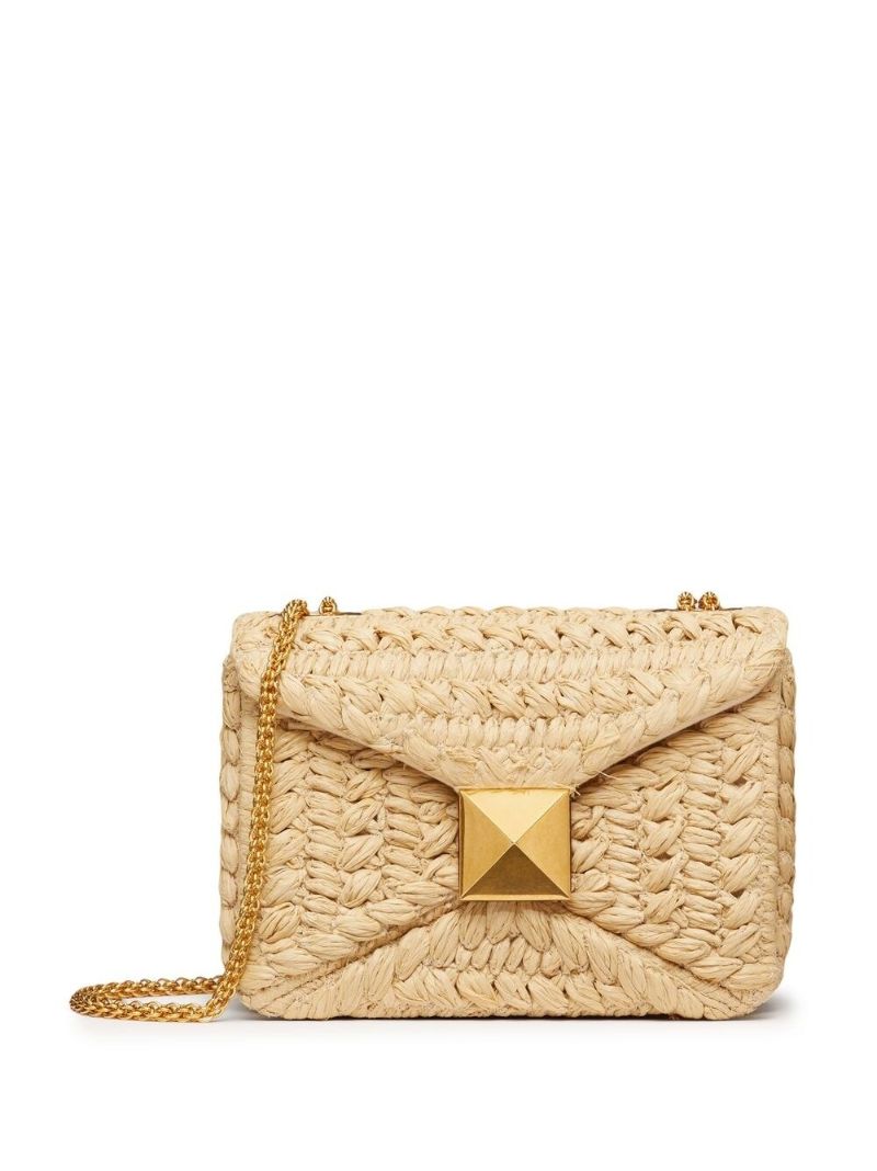 Neutral Roman Stud Woven Shoulder Bag
