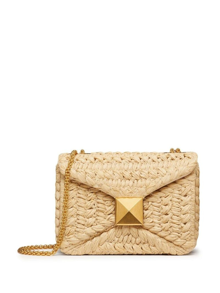 Neutral Roman Stud Woven Shoulder Bag