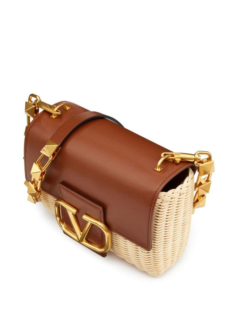 Neutral Stud Sign Wicker Shoulder Bag