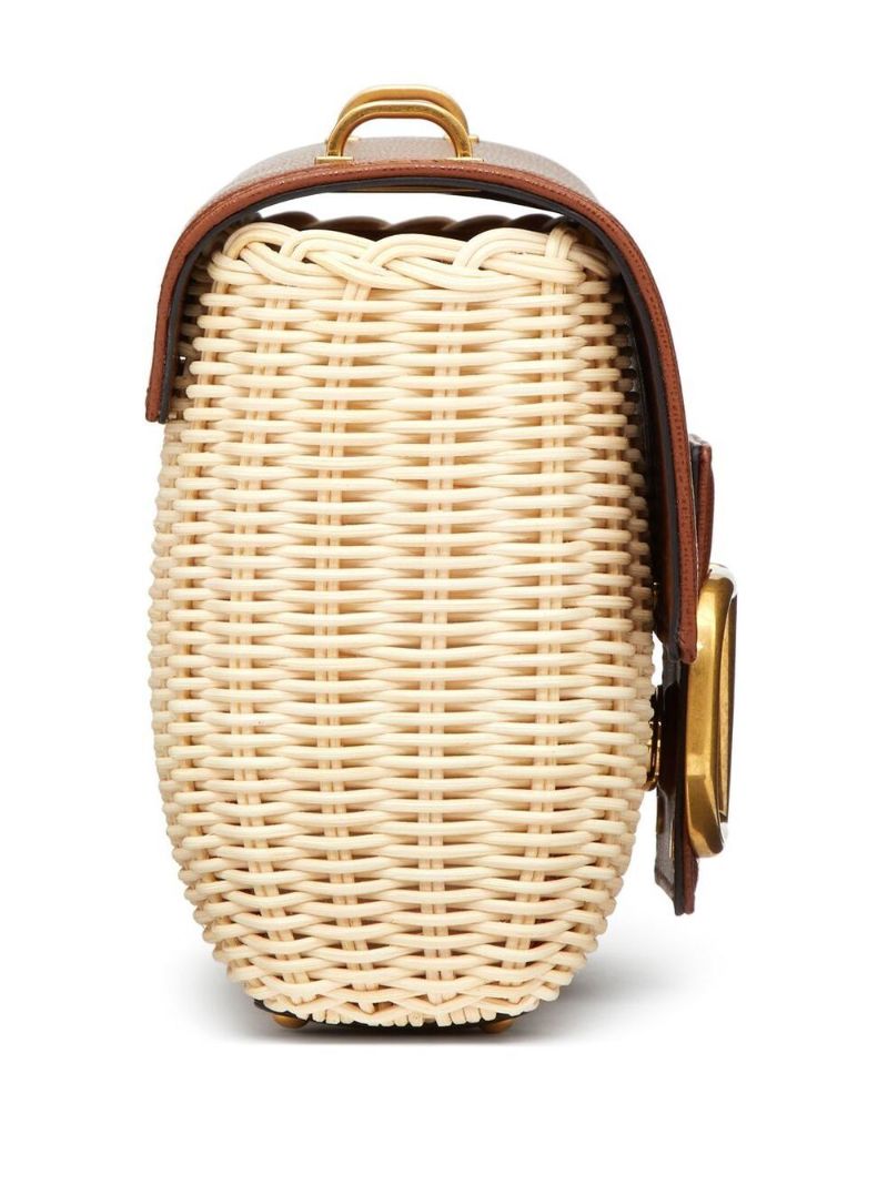 Neutral Stud Sign Wicker Shoulder Bag