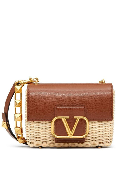 Neutral Stud Sign Wicker Shoulder Bag