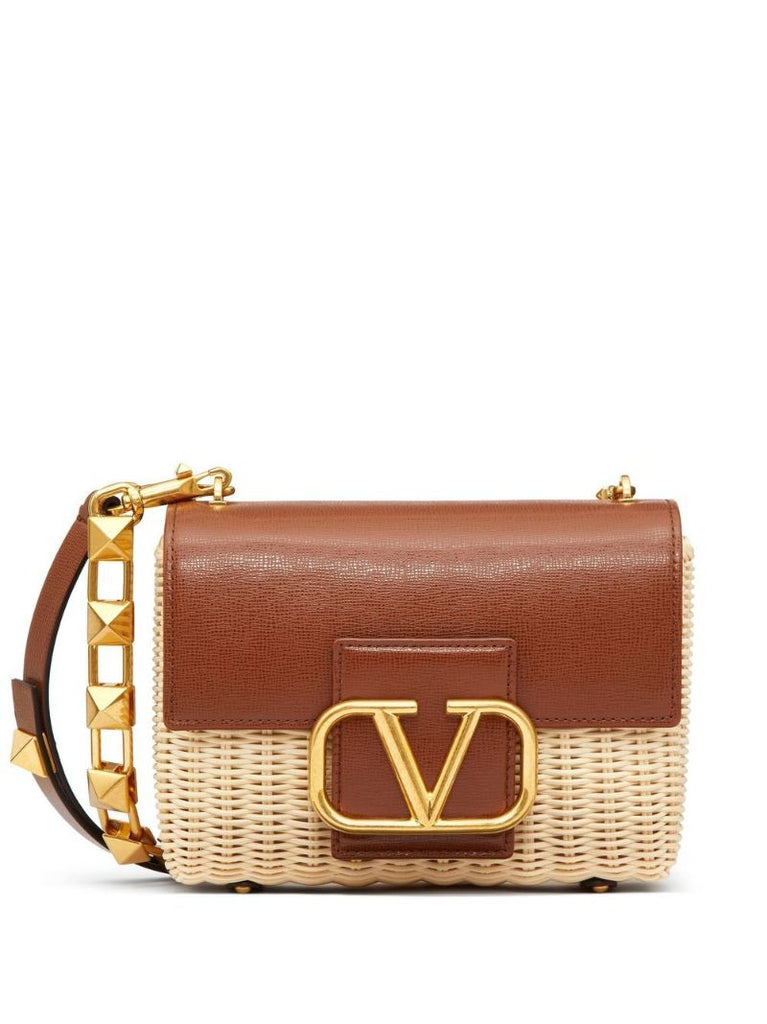 Neutral Stud Sign Wicker Shoulder Bag
