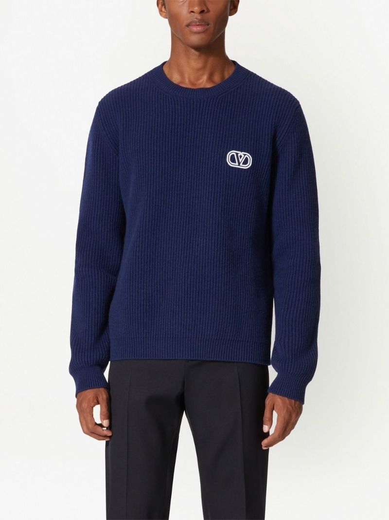Blue Logo-embroidered Wool Sweater