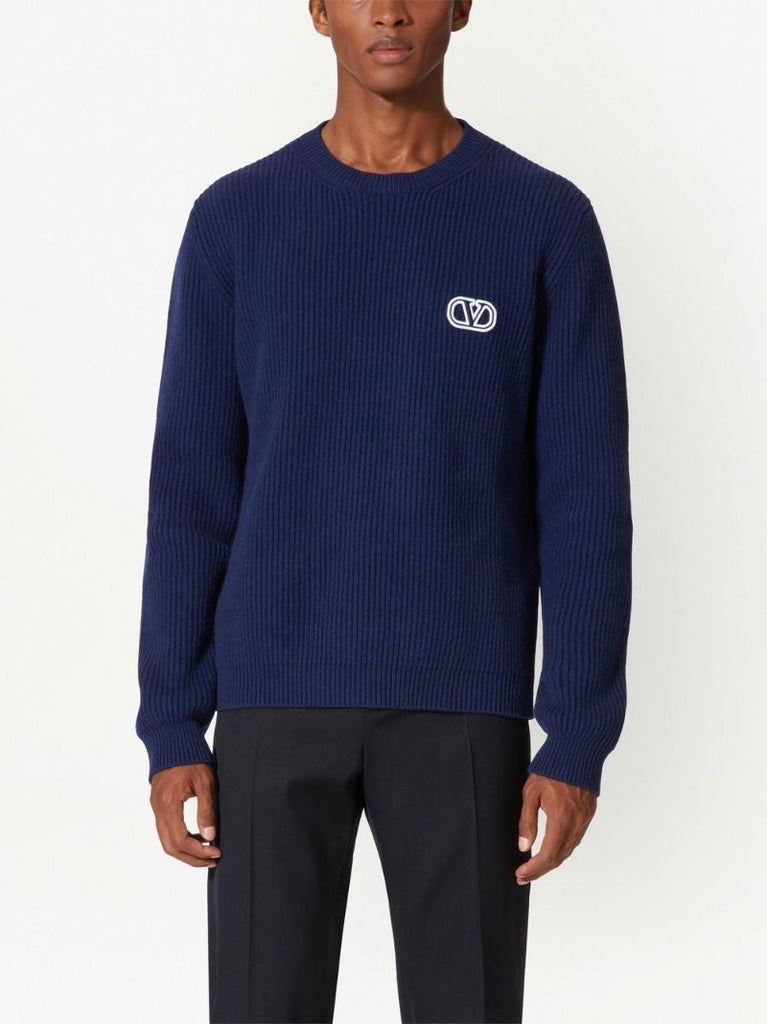 Blue Logo-embroidered Wool Sweater