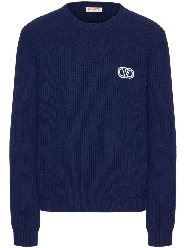 Blue Logo-embroidered Wool Sweater