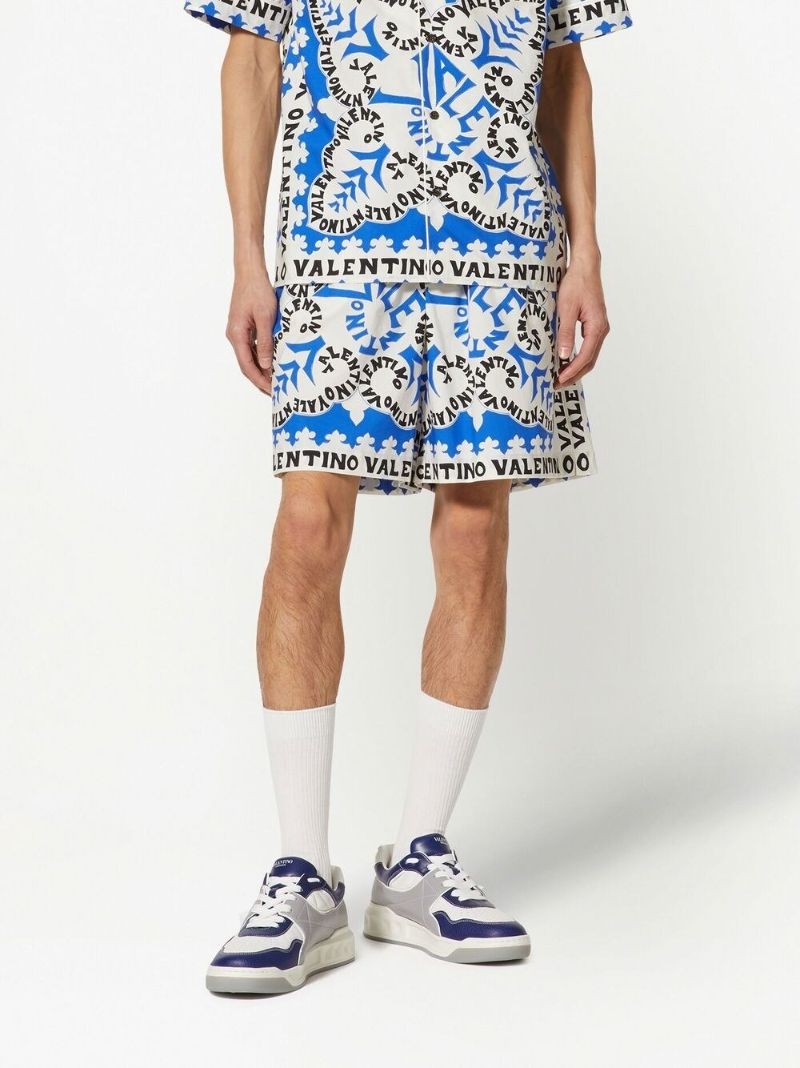 Blue Bandana Logo Print Shorts