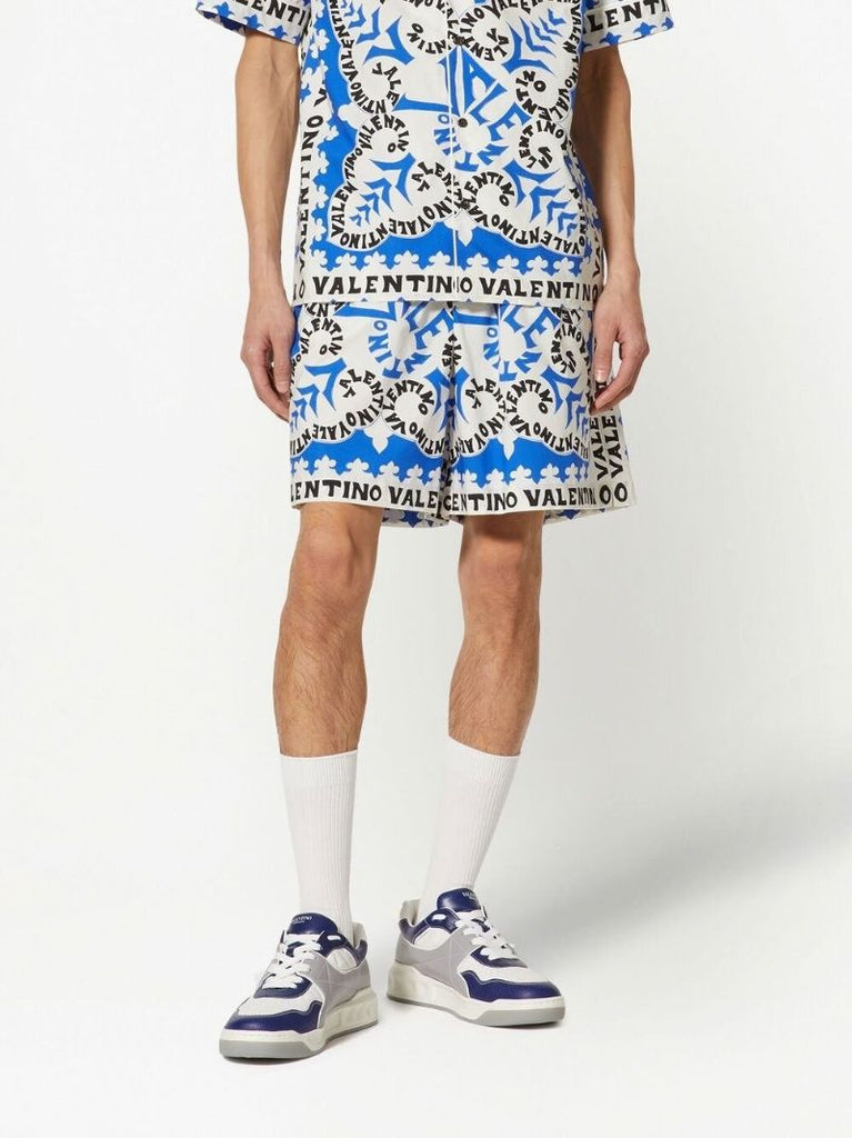 Blue Bandana Logo Print Shorts