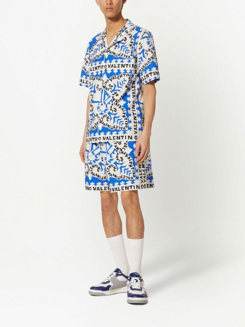 Blue Bandana Logo Print Shorts