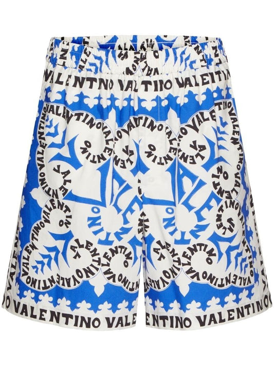 Blue Bandana Logo Print Shorts