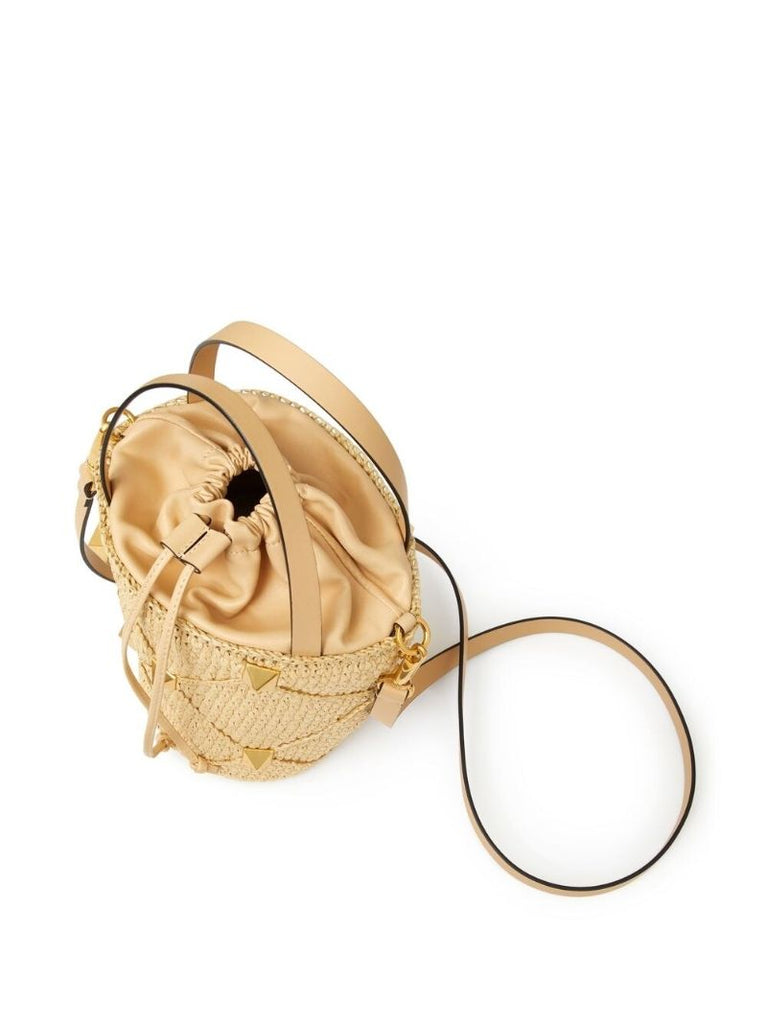 Neutral Roman Stud Interwoven Bucket Bag