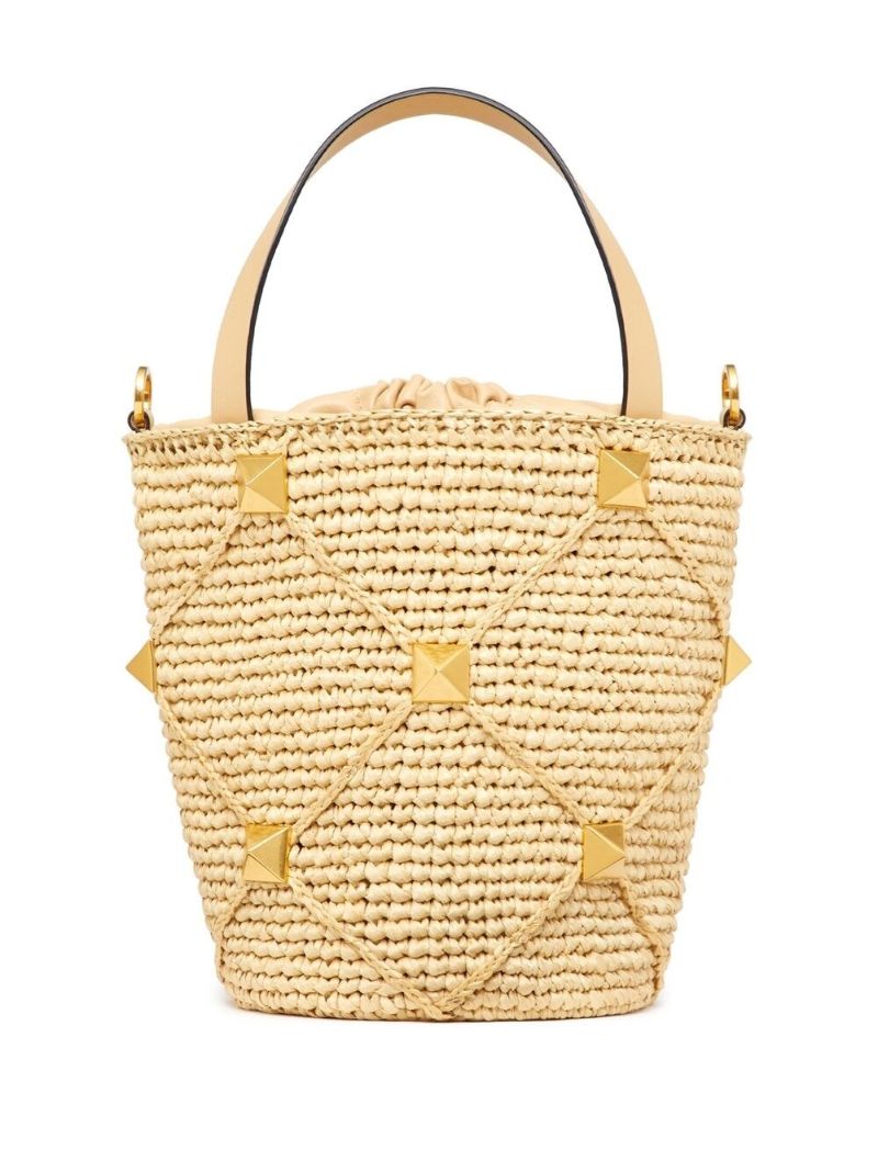 Neutral Roman Stud Interwoven Bucket Bag