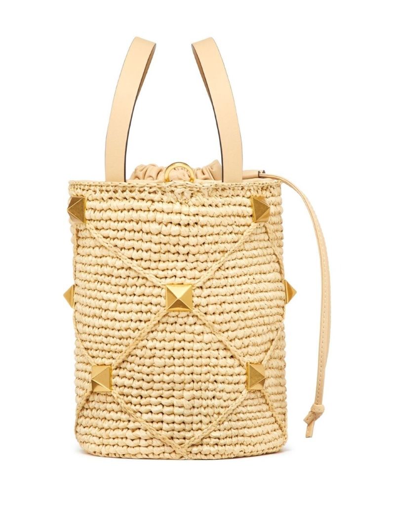 Neutral Roman Stud Interwoven Bucket Bag