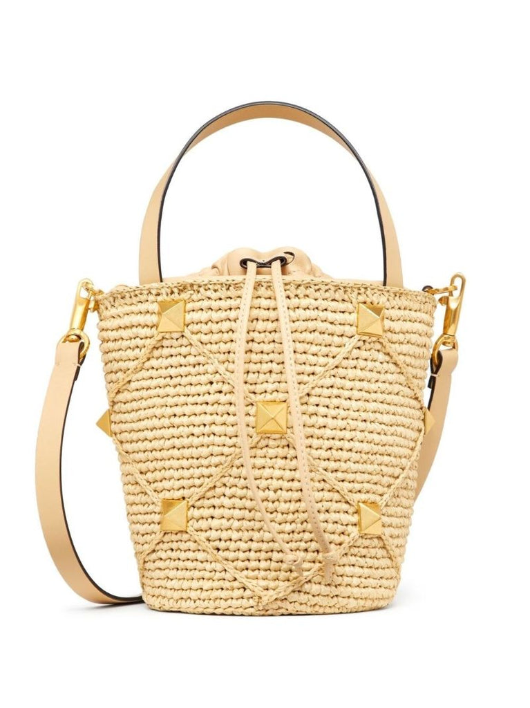Neutral Roman Stud Interwoven Bucket Bag