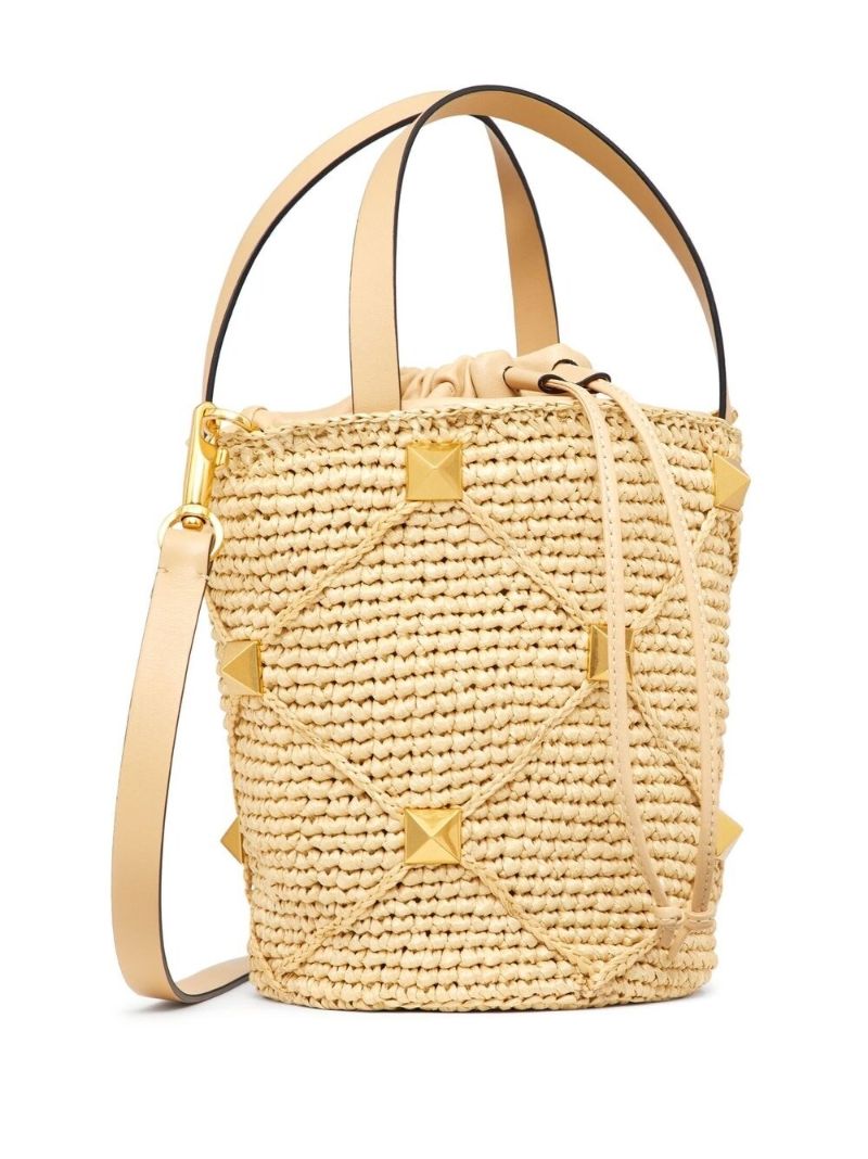 Neutral Roman Stud Interwoven Bucket Bag
