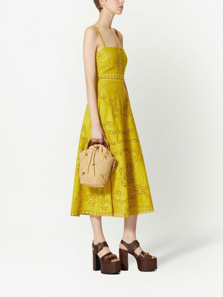 Neutral Roman Stud Interwoven Bucket Bag