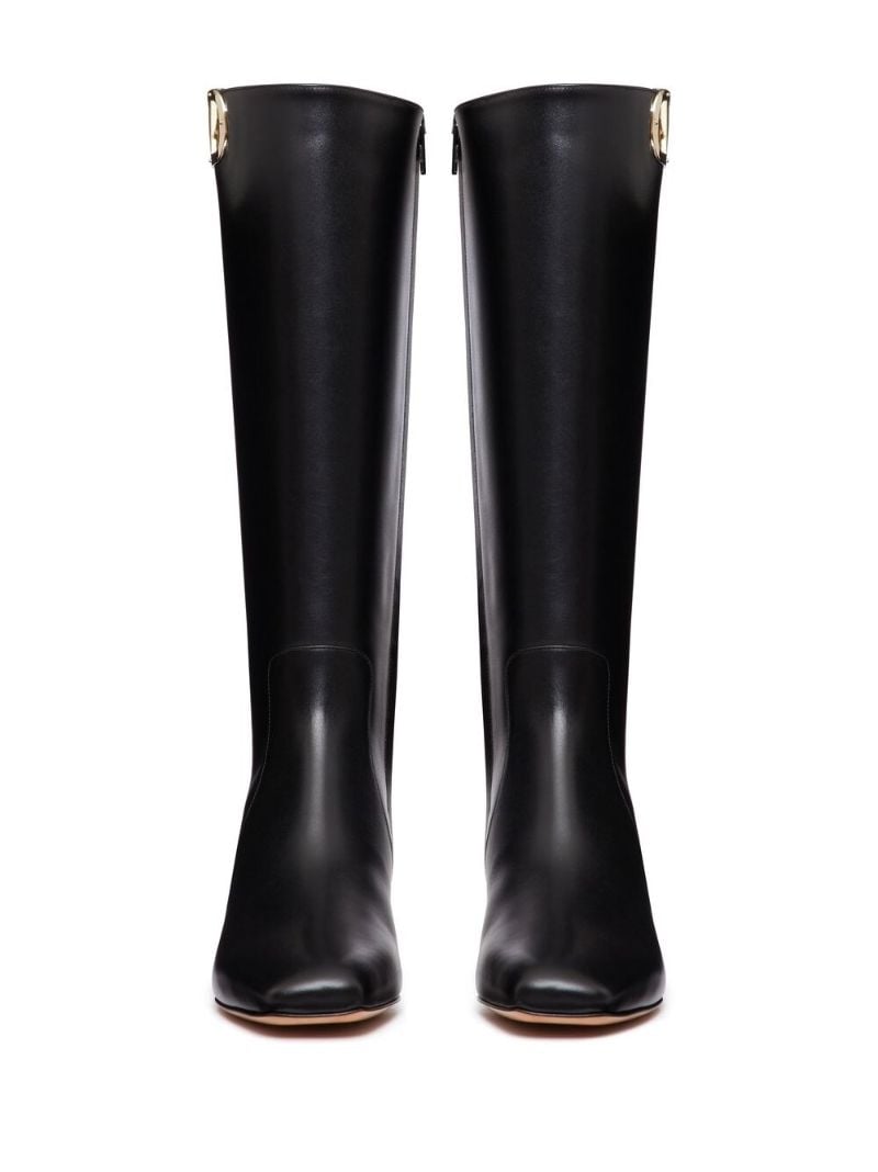 Black Leather Vlogo Knee High Boots