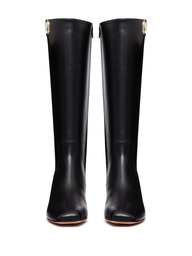 Black Leather Vlogo Knee High Boots