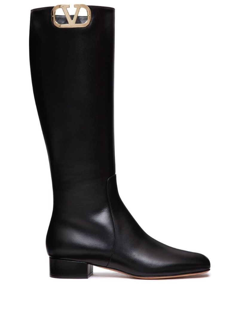 Black Leather Vlogo Knee High Boots