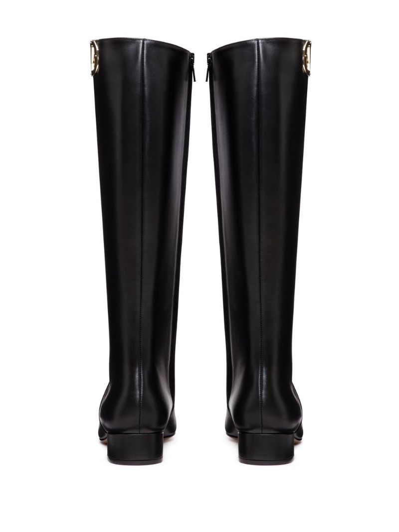 Black Leather Vlogo Knee High Boots