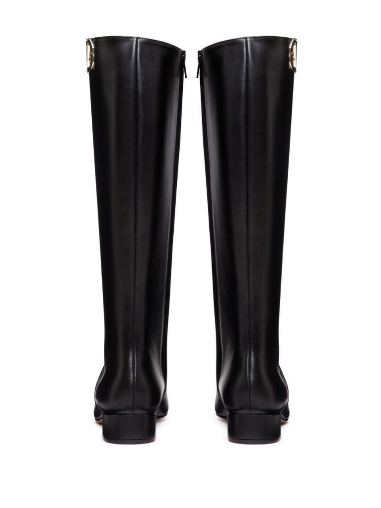 Black Leather Vlogo Knee High Boots