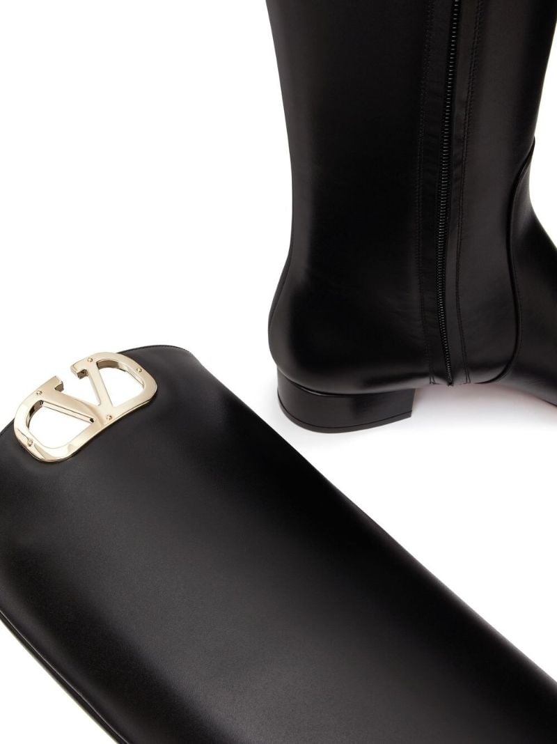 Black Leather Vlogo Knee High Boots