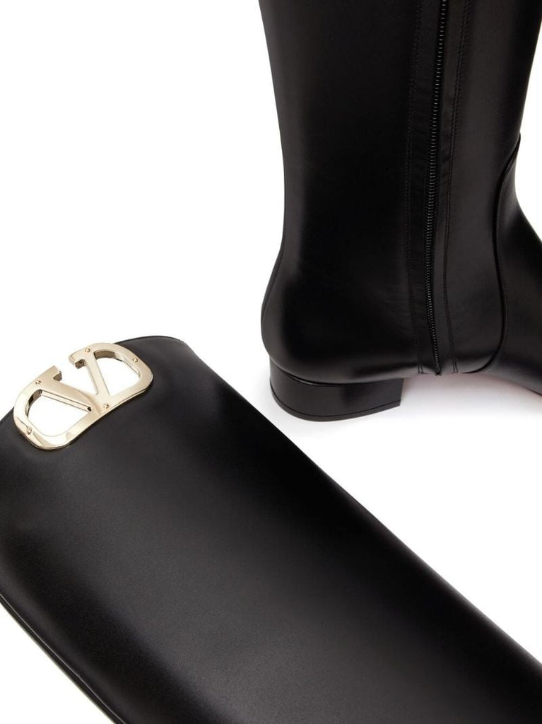 Black Leather Vlogo Knee High Boots
