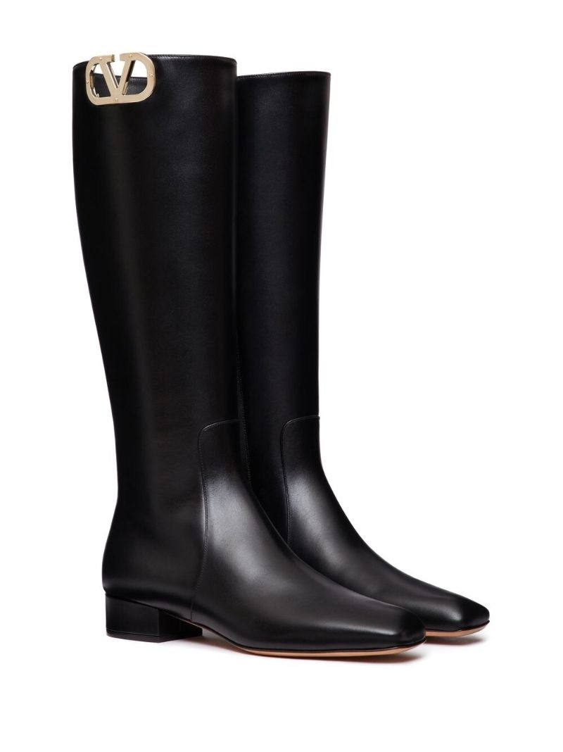 Black Leather Vlogo Knee High Boots