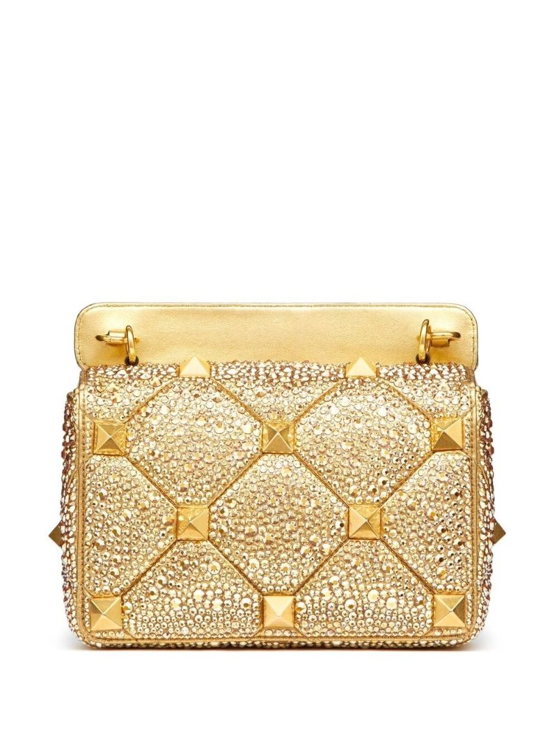 Gold Tone Medium Roman Stud Rhinestone Shoulder Bag