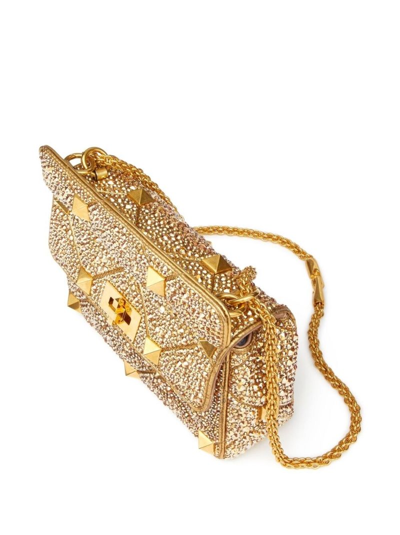 Gold Tone Medium Roman Stud Rhinestone Shoulder Bag