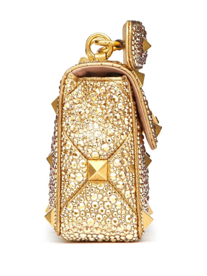 Gold Tone Medium Roman Stud Rhinestone Shoulder Bag