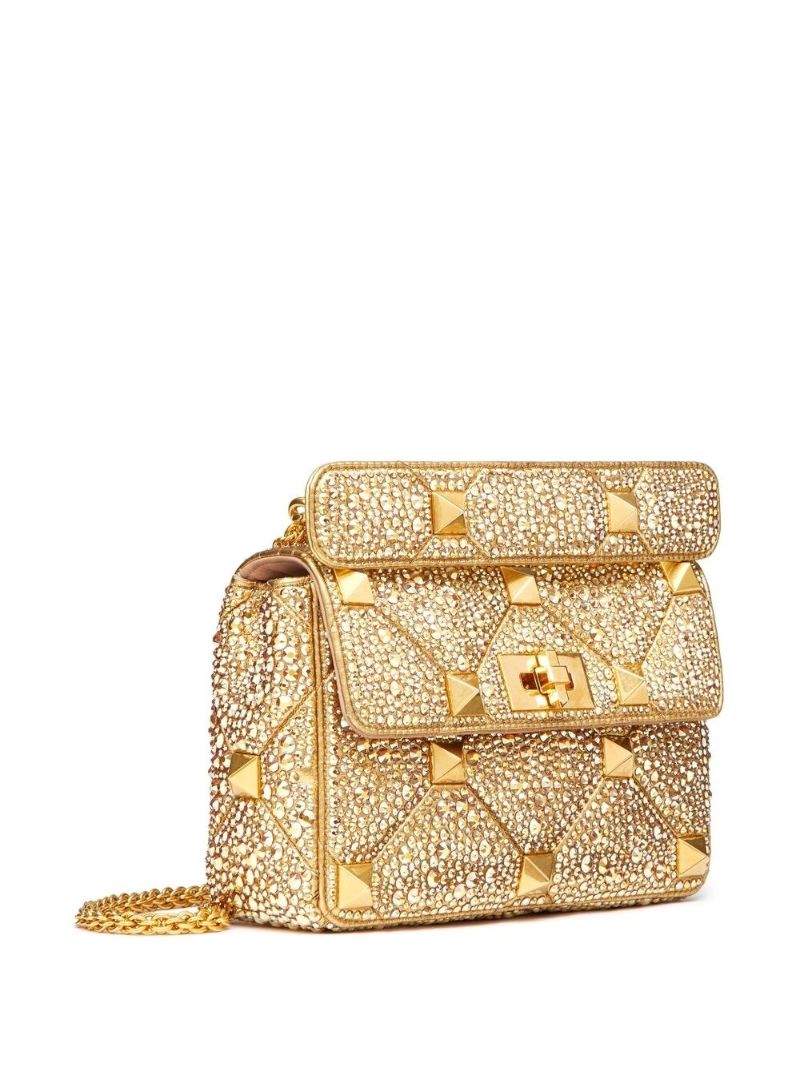 Gold Tone Medium Roman Stud Rhinestone Shoulder Bag