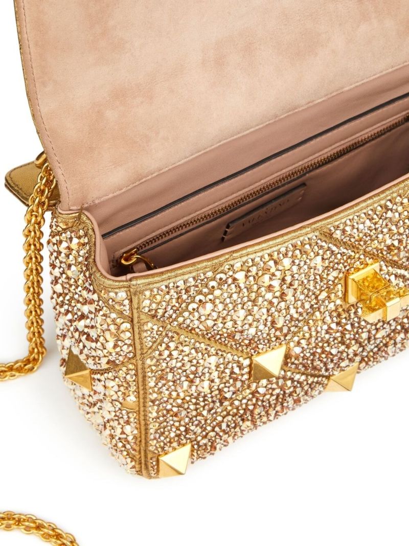Gold Tone Medium Roman Stud Rhinestone Shoulder Bag
