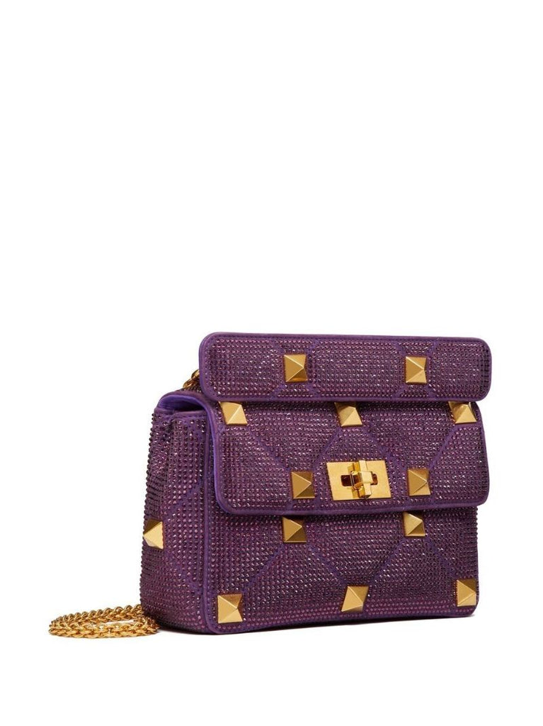 Purple Roman Stud Large Leather Shoulder Bag