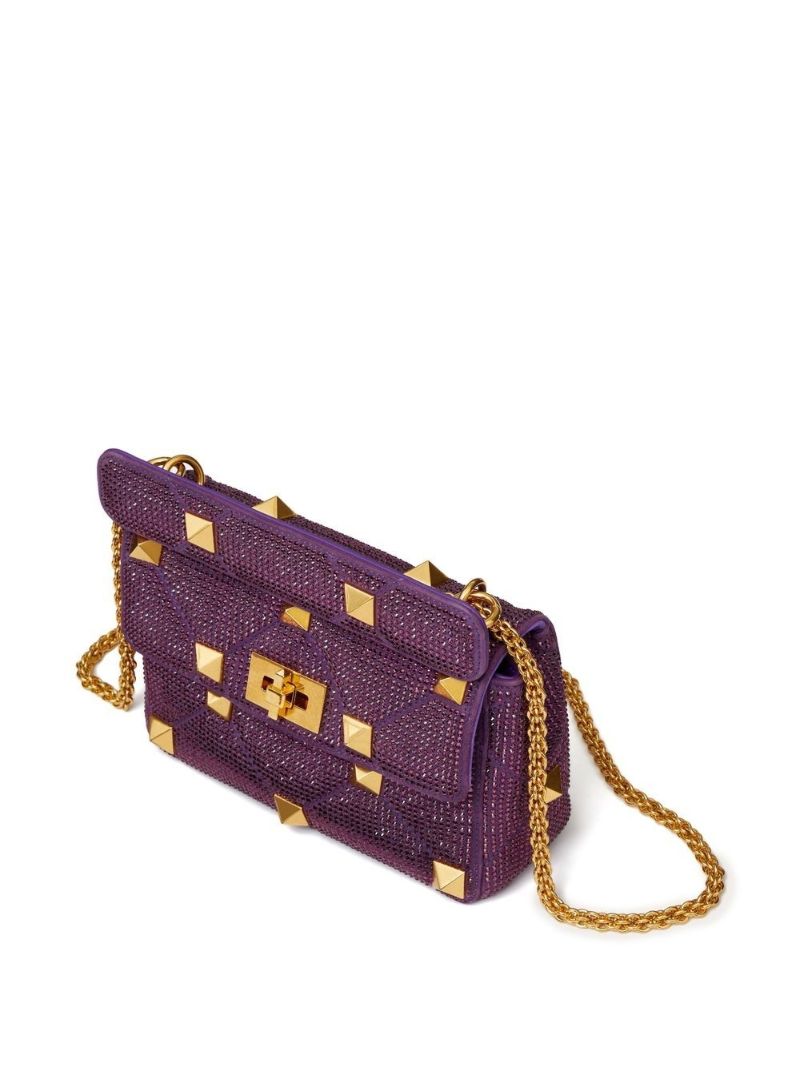 Purple Roman Stud Large Leather Shoulder Bag