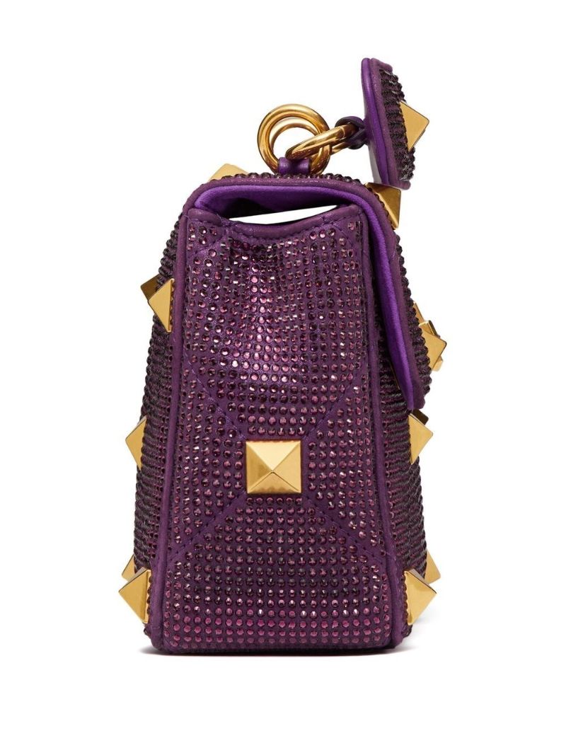Purple Roman Stud Large Leather Shoulder Bag